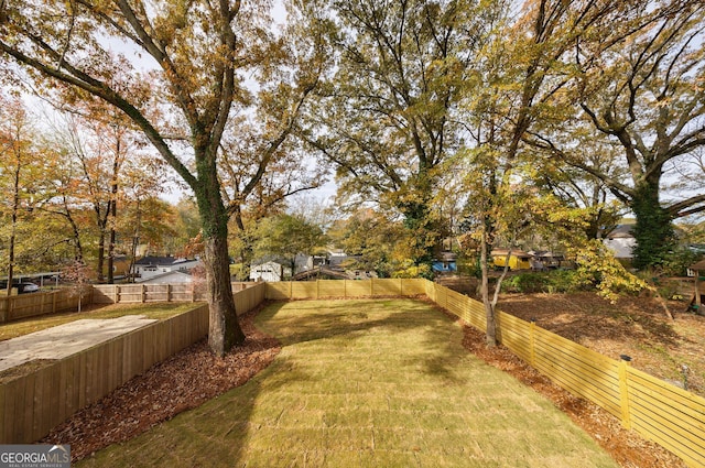 view of yard with a fenced backyard