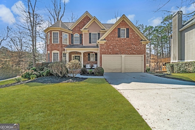 1654 Summersweet Ln, Dacula, GA 30019 - view of front of home featuring brick siding, driveway, a front yard, and a garage