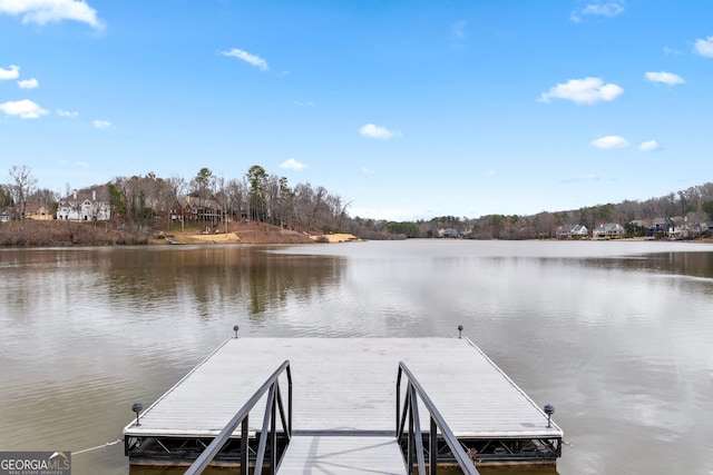 view of dock with a water view