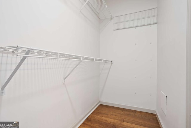 walk in closet with wood finished floors