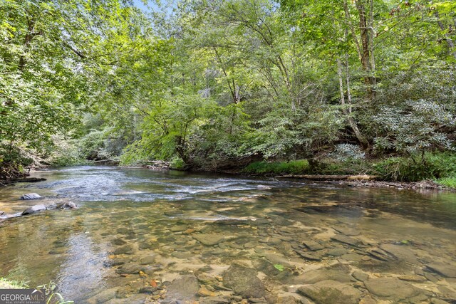 property view of water featuring a forest view