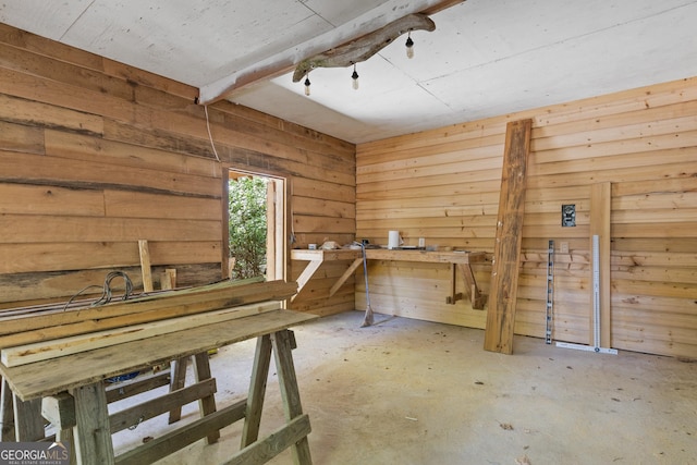 interior space with wooden walls