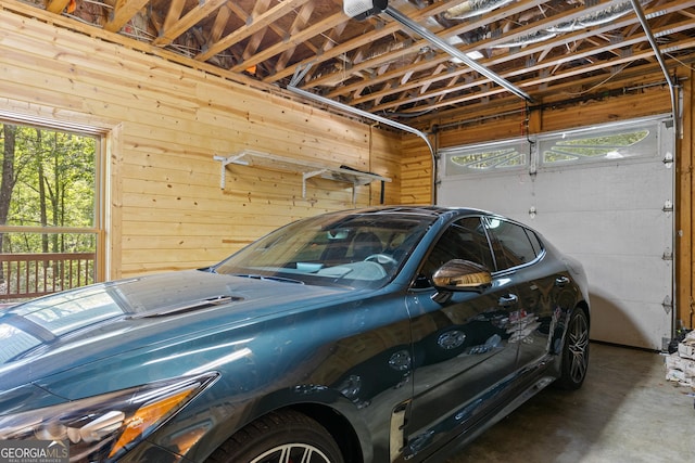 garage with wooden walls