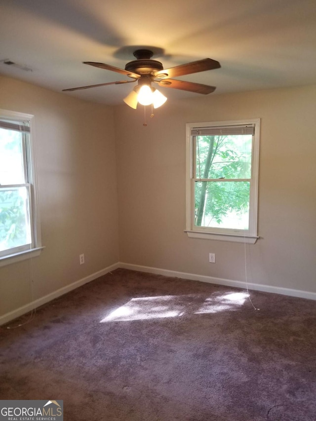 empty room featuring baseboards, plenty of natural light, and carpet flooring