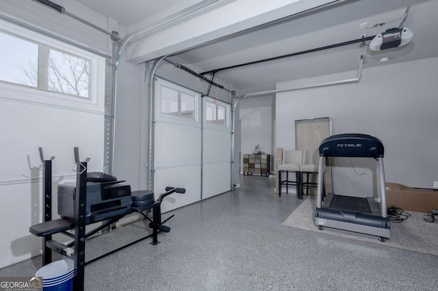 exercise room featuring a garage