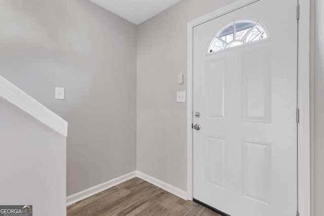 entrance foyer with baseboards and wood finished floors