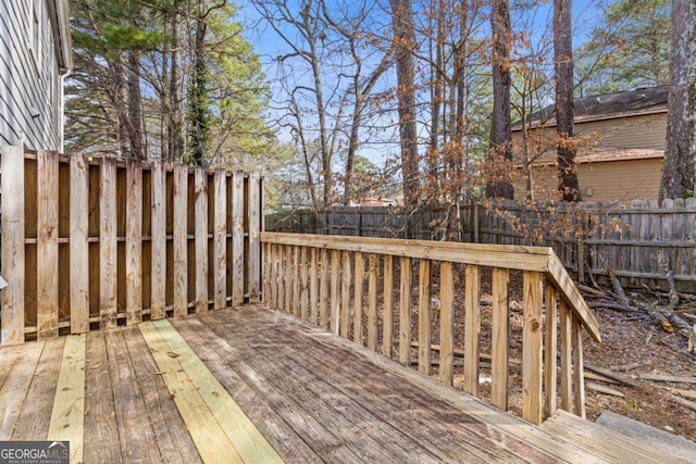 wooden terrace featuring a fenced backyard