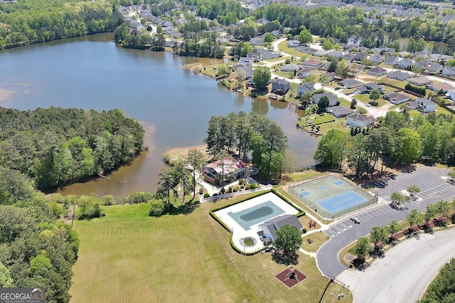 bird's eye view featuring a water view