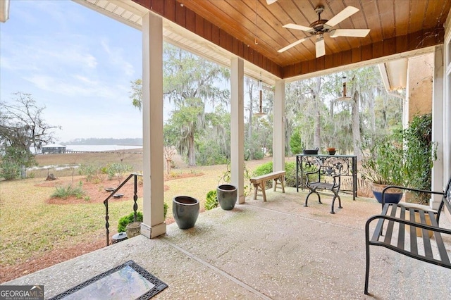 view of patio / terrace featuring ceiling fan