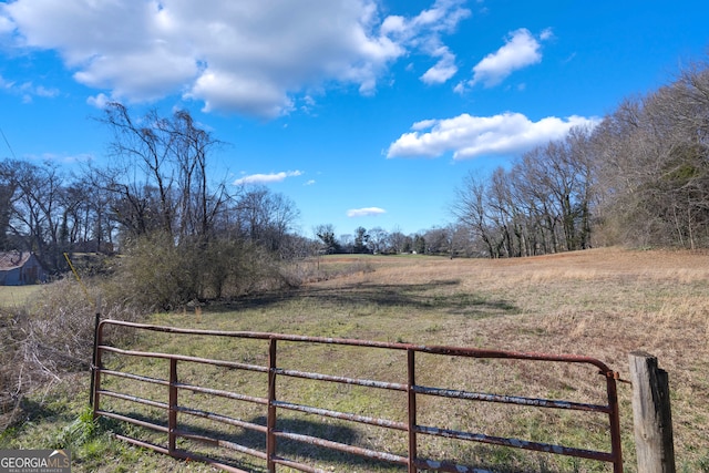 view of gate with a rural view and fence