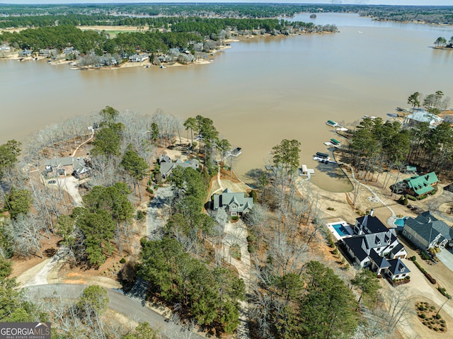 aerial view with a water view