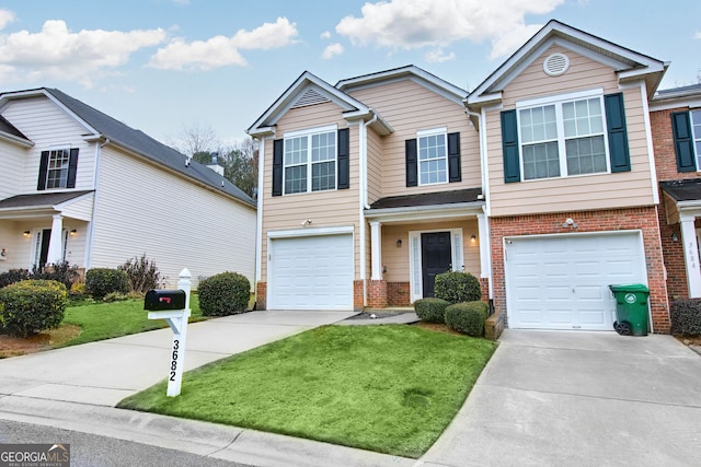 3682 Harvest Dr, Decatur, GA 30034 - view of front of home featuring driveway, brick siding, an attached garage, and a front lawn