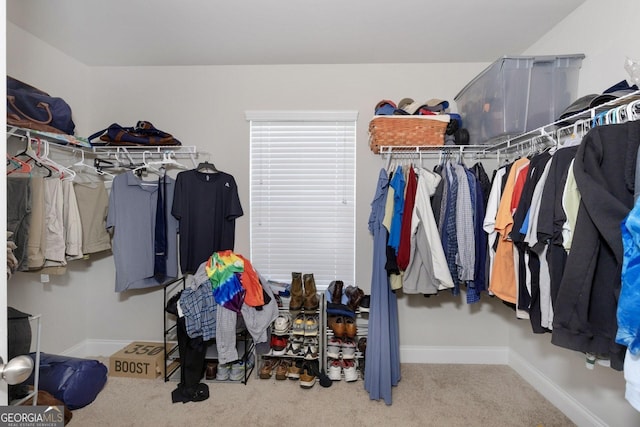 walk in closet with carpet