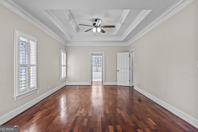 interior space featuring multiple windows, a raised ceiling, and wood finished floors