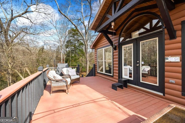 wooden terrace with french doors