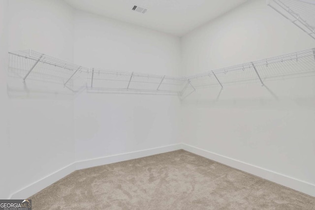 spacious closet with visible vents and carpet floors