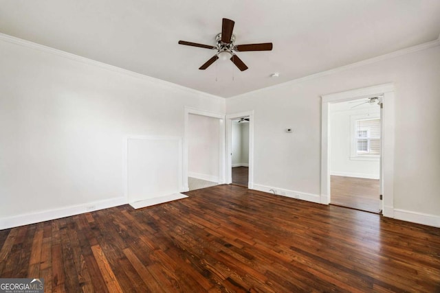 unfurnished bedroom with crown molding, baseboards, and hardwood / wood-style floors