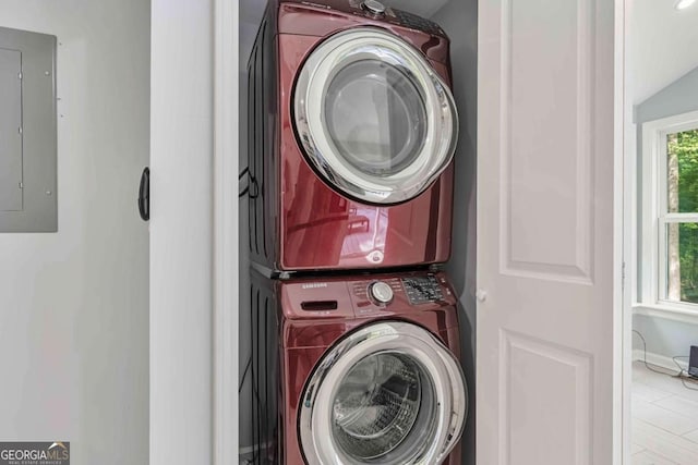 192 Hoke St, Maysville, GA 30558 - washroom with laundry area, stacked washer / dryer, and electric panel