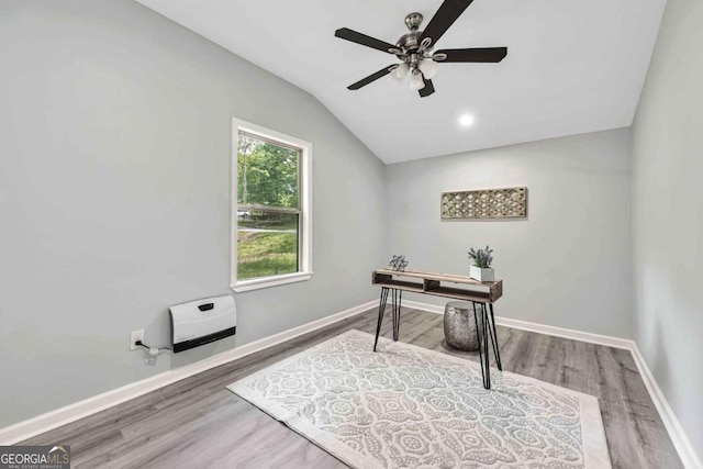 192 Hoke St, Maysville, GA 30558 - office with baseboards, a ceiling fan, wood finished floors, and vaulted ceiling