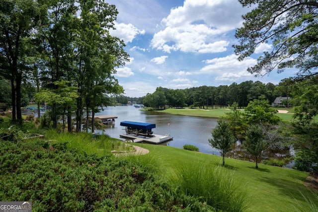 view of water feature with a boat dock