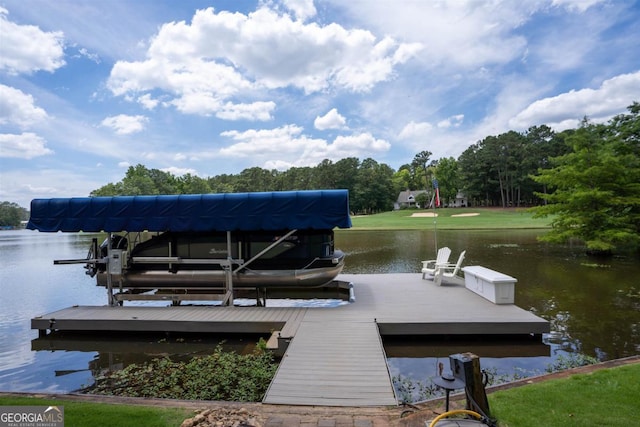 view of dock featuring a water view and boat lift