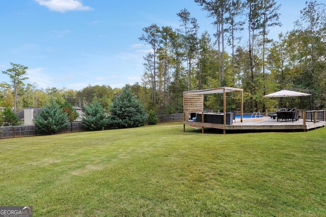 view of yard featuring a wooden deck and a fenced backyard