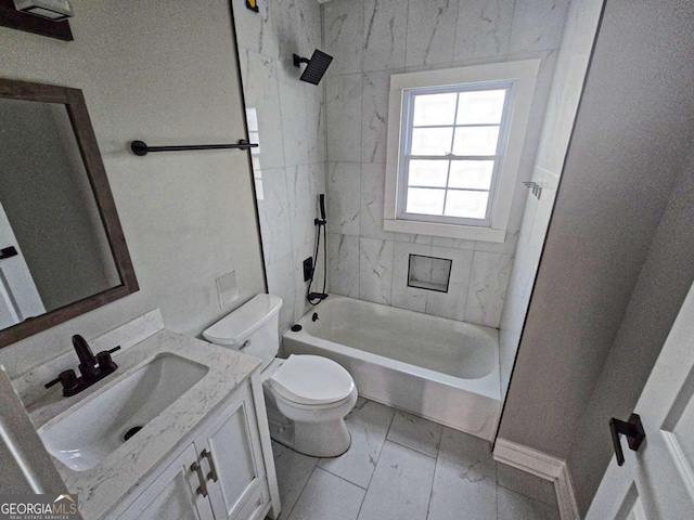 full bathroom featuring vanity, toilet, and tub / shower combination