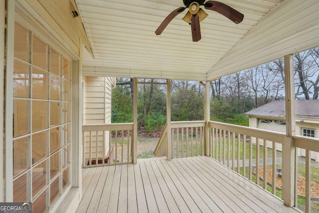 wooden terrace with ceiling fan