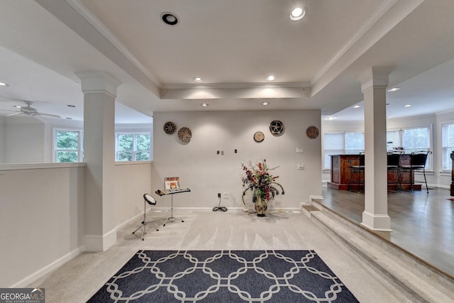 interior space with recessed lighting and ornate columns