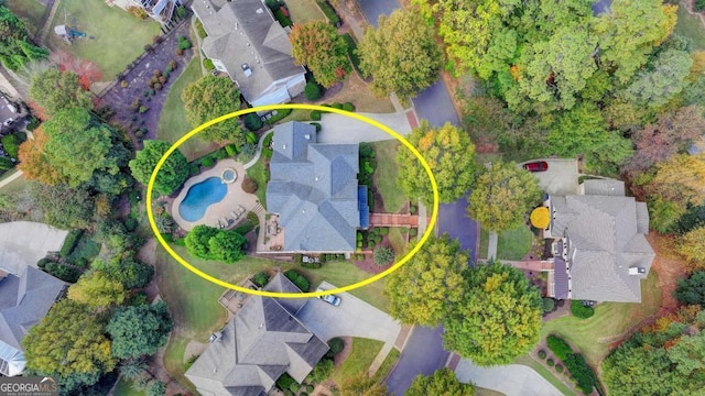 bird's eye view with a residential view