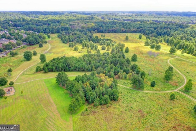 birds eye view of property with a forest view