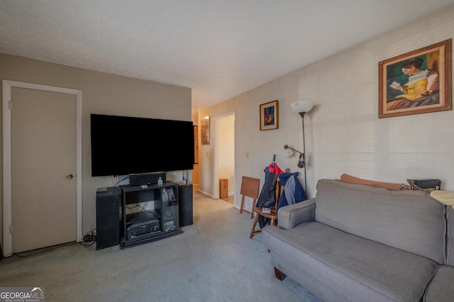 living room featuring light carpet