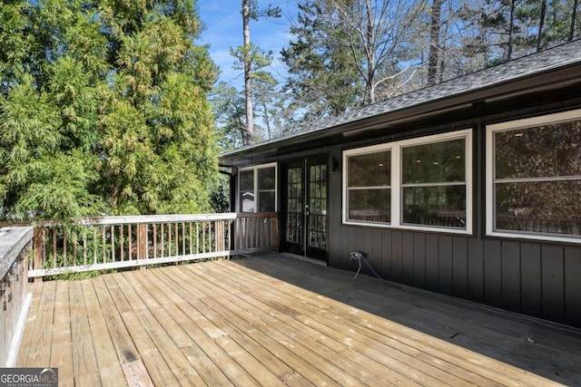 wooden deck with french doors