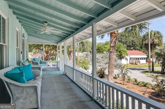 view of patio / terrace featuring covered porch and a ceiling fan