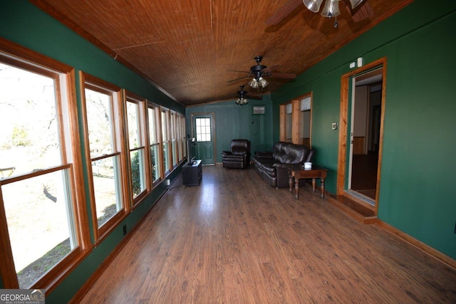 160 Cold Branch Rd, Eatonton, GA 31024 - unfurnished sunroom with wood finished floors, wooden ceiling, and vaulted ceiling