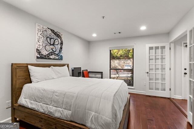 3203 Lenox Rd NE Unit 1, Atlanta, GA 30324 - bedroom with recessed lighting, visible vents, baseboards, and dark wood finished floors