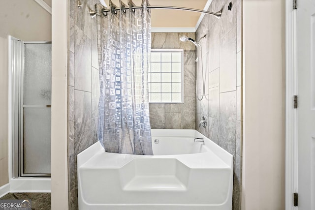 bathroom with shower / tub combo with curtain
