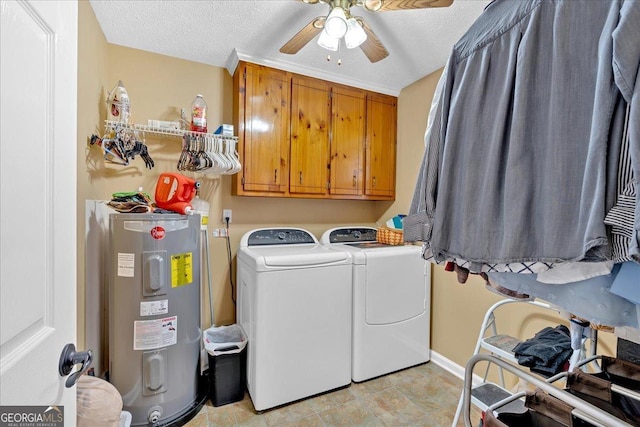 25 Wesley Trce SE, Cartersville, GA 30120 - washroom featuring water heater, cabinet space, a textured ceiling, and separate washer and dryer