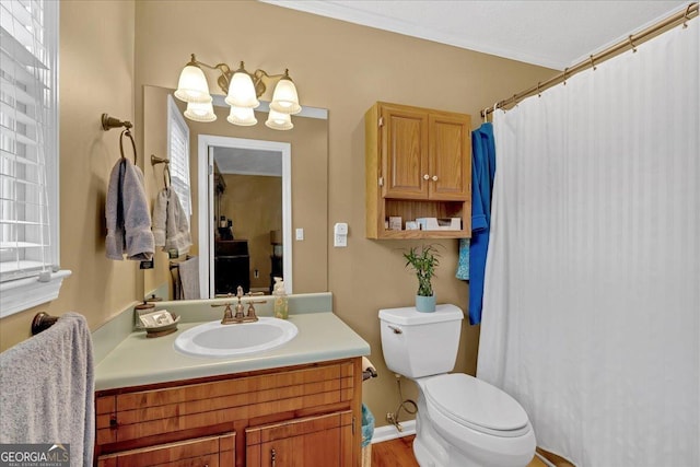 25 Wesley Trce SE, Cartersville, GA 30120 - full bathroom with vanity, wood finished floors, toilet, and a shower with curtain