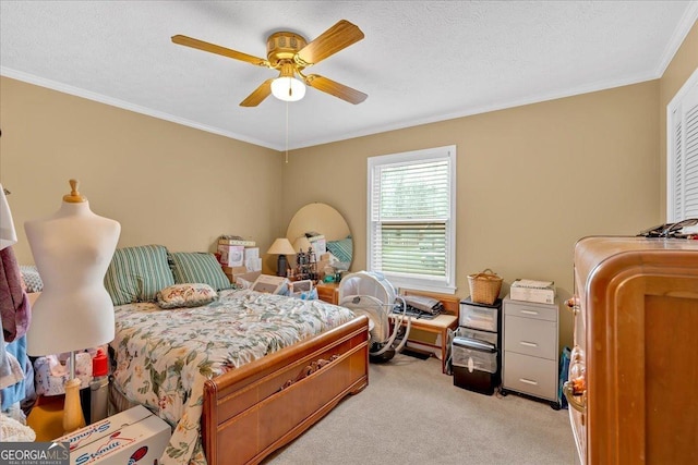 25 Wesley Trce SE, Cartersville, GA 30120 - bedroom with a textured ceiling, ceiling fan, light colored carpet, and ornamental molding