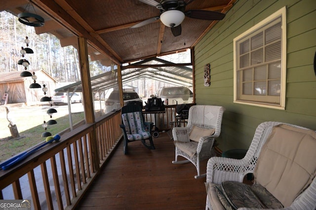 deck featuring a ceiling fan