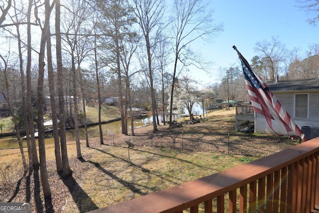 view of yard with a water view