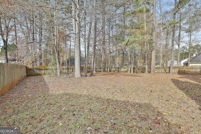 view of yard with a fenced backyard