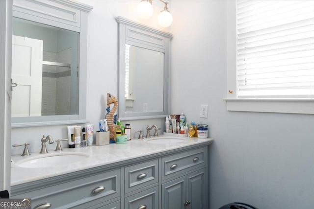 408 Davis St, Monroe, GA 30655 - full bathroom featuring double vanity and a shower stall