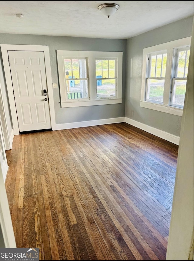 interior space featuring baseboards, a healthy amount of sunlight, and hardwood / wood-style flooring