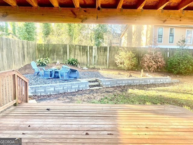 wooden deck with a fenced backyard