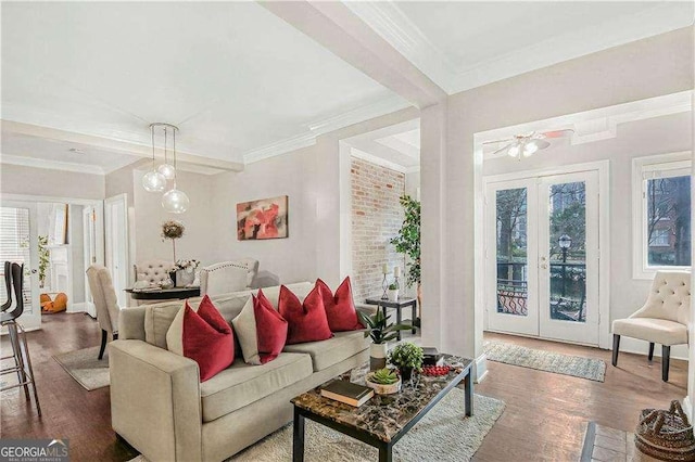 2840 Peachtree Rd NW Unit 301, Atlanta, GA 30305 - living area featuring wood finished floors, crown molding, and french doors