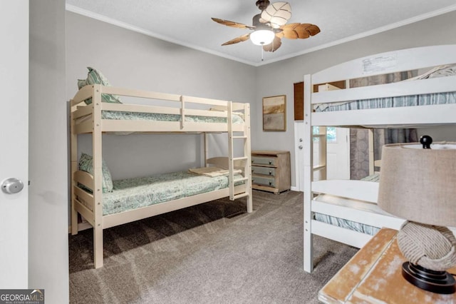 carpeted bedroom with crown molding