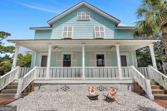 view of front of house featuring a porch and ceiling fan