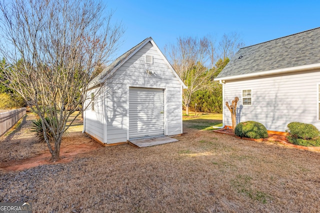 view of outbuilding with an outdoor structure and fence